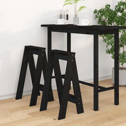 Tabourets Lot De 2 Noir 40x40x75 Cm Bois Massif De Pin