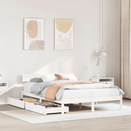 Cadre De Lit Sans Matelas Blanc 150x200 Cm Bois De Pin Massif