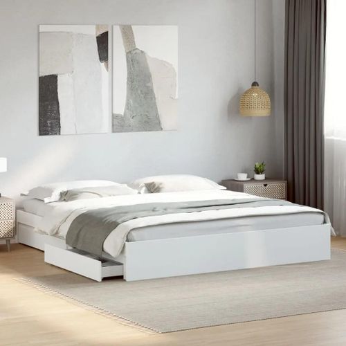 Cadre De Lit Avec Tiroirs Sans Matelas Blanc 200x200 Cm