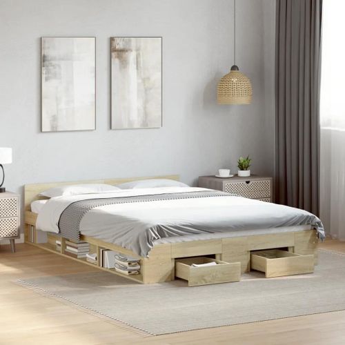Cadre De Lit Avec Tiroirs Sans Matelas Chêne Sonoma 120x190 Cm