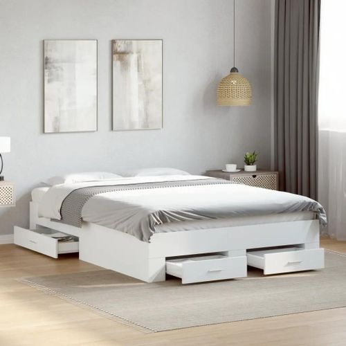 Cadre De Lit Avec Tiroirs Sans Matelas Blanc 140x190 Cm