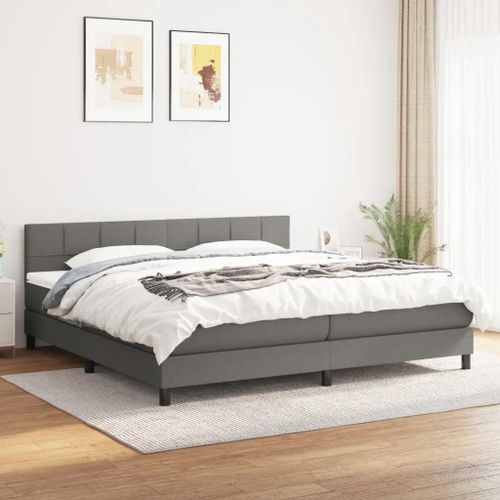 Sommier À Lattes De Lit Avec Matelas Gris Foncé 180x200cm Tissu