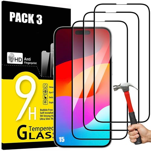 Verre Trempé Intégral Pour Iphone 15 Pack De 3 Vitres Noir Anti-Rayures - Booling