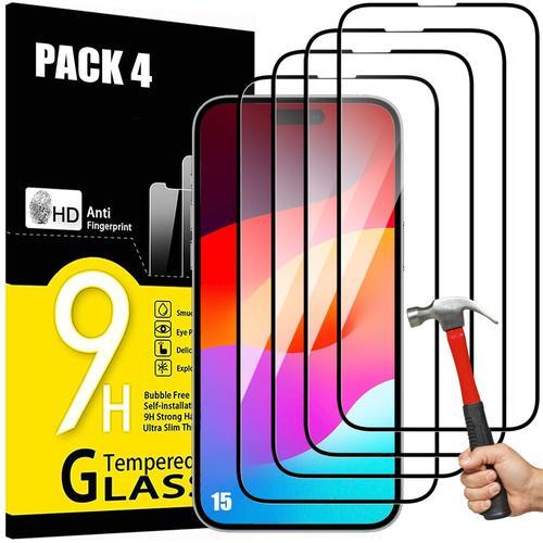 Lot 4 Verres Trempés Intégral Pour Iphone 15 Vitre Protection 9h - Booling