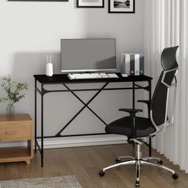Bureau Noir 100x50x75 Cm Bois D'ingénierie Et Fer