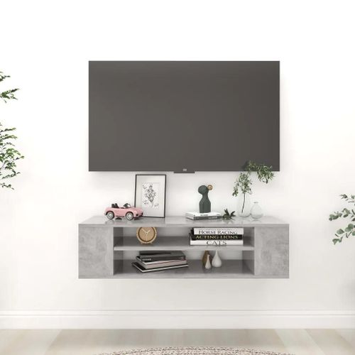 Meuble Tv Suspendu Gris Béton 100x30x26,5 Cm Bois D¿Ingénierie