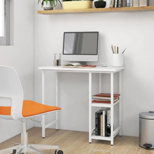 Bureau D'ordinateur Blanc 80x40x72 Cm Mdf Et Métal
