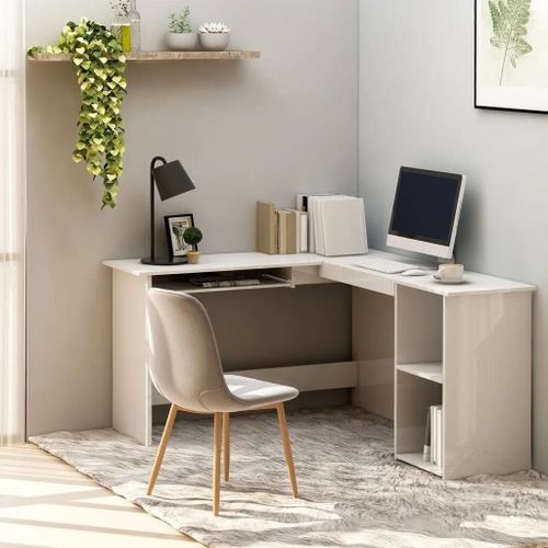 Bureau D'angle En Forme De L Blanc Brillant Bois D'ingénierie