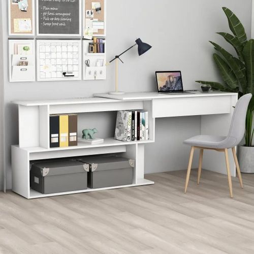 Bureau D'angle Blanc 200x50x76 Cm Bois D'ingénierie