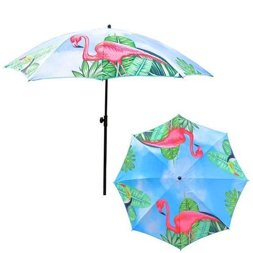 Parasol De Jardin Matériau Polyester-Acier Couleur Rose Bleu Vert Flamant Rose Theme D 200cm H 205cm Plage Touristique Pliable