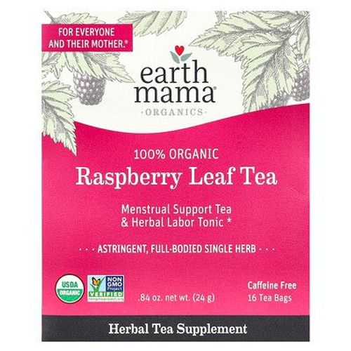 Earth Mama, Thé À La Feuille De Framboise 100 % Biologique, Sans Caféine, 16 Sachets De Thé, 24 G