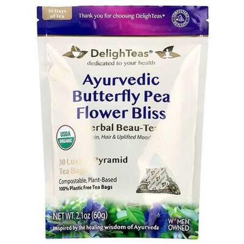 Delighteas, Ur De Pois Ayurvédique, Beau-Thé À Base De Plantes, Sans Caféine, 30 Sachets De Thé De Luxe, 60 G