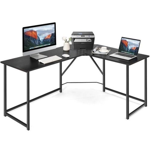 Costway Bureau Informatique D'angle En Forme L, Table D'ordinateur Moderne Avec Cadre En Métal Renforcé, 148 X 120 X 75 Cm, Noir