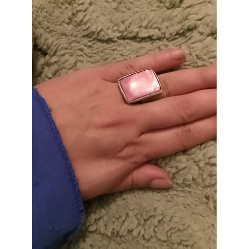 Bague En Résine Rose Claire Sur Métal Argenté Vintage Années 80.