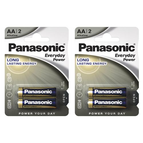 Panasonic Lot de 2 Packs de 2 Piles Alcalines Everyday Power Silver AA-LR6 1,5V
