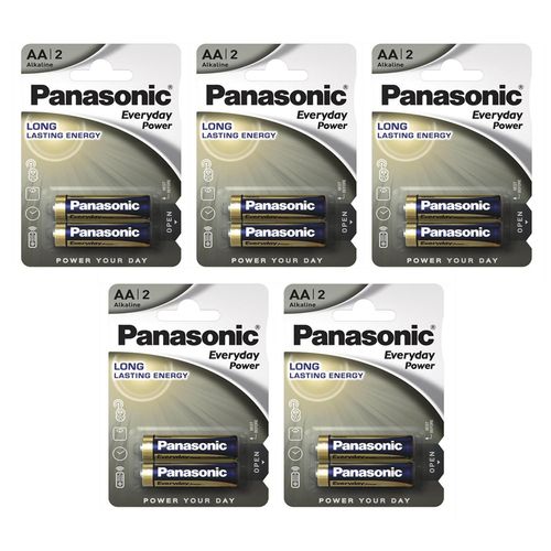 Panasonic Lot de 5 Packs de 2 Piles Alcalines Everyday Power Silver AA-LR6 1,5V