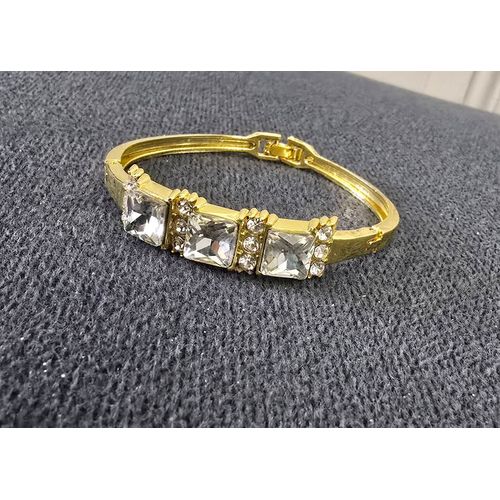 Bracelet Jonc En Métal Doré Avec Grosse Pierre Blanche