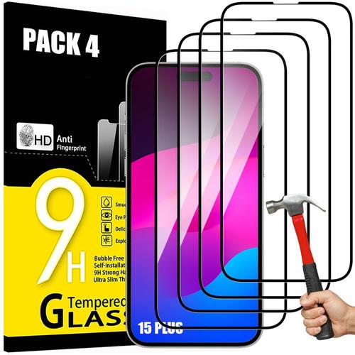 4 Verre Trempé Intégral Pour Iphone 15 Plus Protection D'écran Antichoc 9h - Booling