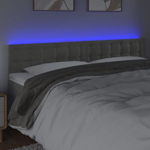 Tête De Lit Accessoire Couchage Chambre À Coucher Meuble À Led 160 X 5 X 78/88 Cm Tissu Velours Gris Clair Tdl0201363