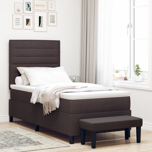 Vidaxl Lit À Ressorts Avec Matelas & Banc Marron Foncé 100x200 Cm Tissu