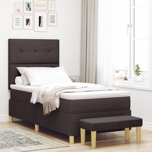 Lit À Ressorts Vidaxl Avec Matelas Et Banc Marron Foncé 100x200 Cm En Tissu
