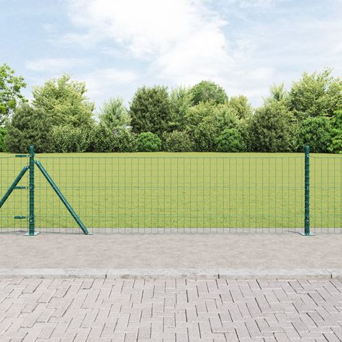 Vidaxl Set De Poteaux De Clôture Ensemble De 13 Vert Métal, Béton