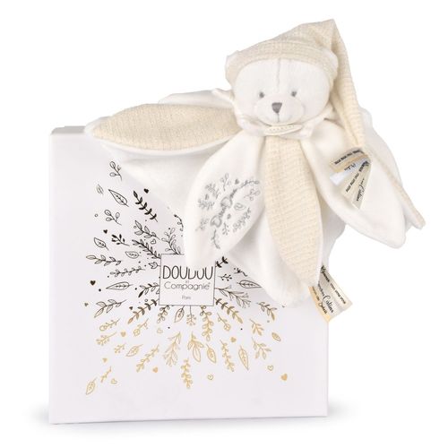 Doudou Plat Pétales Ours Blanc 25 Cm
