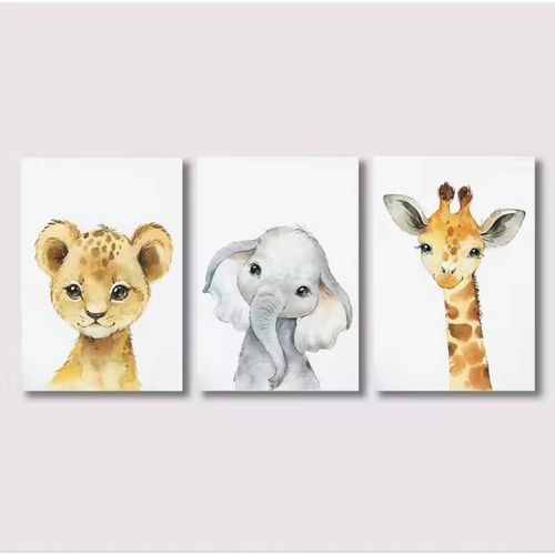 Ensemble d'empreintes sur toile modernes, Zoo, éléphant, girafe, trois animaux, affiche d'art mural, image pour chambre d'enfant, décor de chambre à coucher, Cuadros