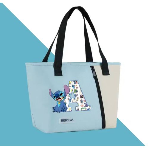 Sac à déjeuner de dessin animé Disney Stitch, sac de rangement d'isolation alimentaire de grande capacité avec 26 lettres imprimées, sacs à main portables pour pique-nique en plein air, cadeau