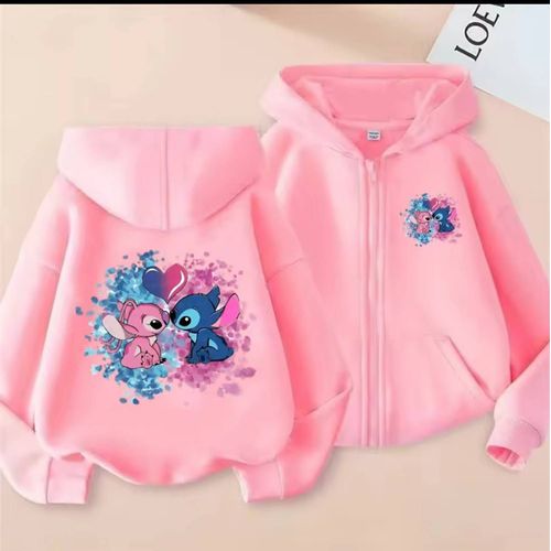 Nouveau Point Veste À Capuche Avec Fermeture Éclair Filles Rose Sweat Automne Hiver À Manches Longues Harajuku Pulls Disney Stich Décontracté Hauts À Capuche