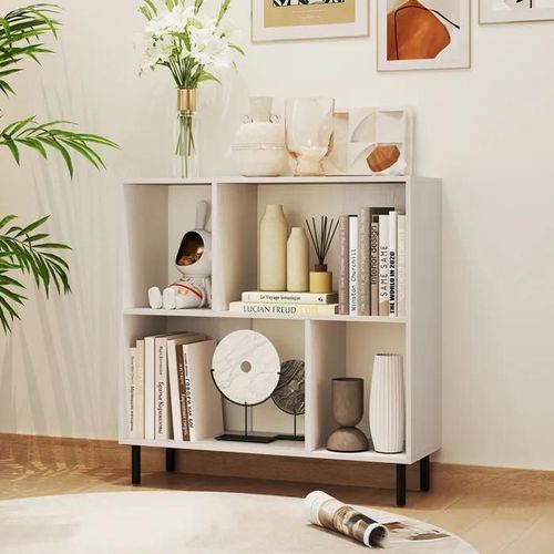 Costway Bibliothèque À 4 Cubes, Pieds En Métal, Étagère De Rangement Horizontale À 2 Niveaux Pour Salon Chambre Bureau, Blanc