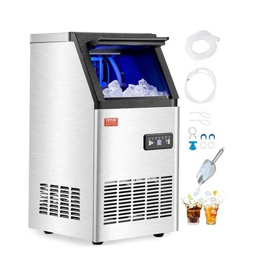 Machine à Glaçons Autonome-VEVOR-Capacité de Production 45,4 kg/24 h et Capacité 7,3 kg-Numérique LED et Autonettoyante