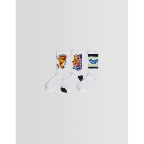  Pack 3 Paires De Chaussettes Imprimées Homme Blanc