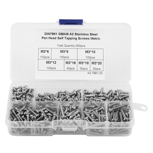 CONNOR Assortiment de 500 vis autotaraudeuses a tete bombee cruciforme M3 en acier inoxydable 304