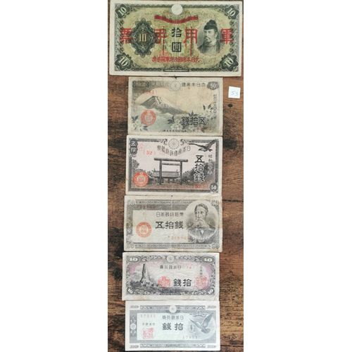 Lot 6 Billets Japon - 10 Yen 1938 - 50 Sen 1938 / 1953 - 10 Sen 1944 / 1953 : J3