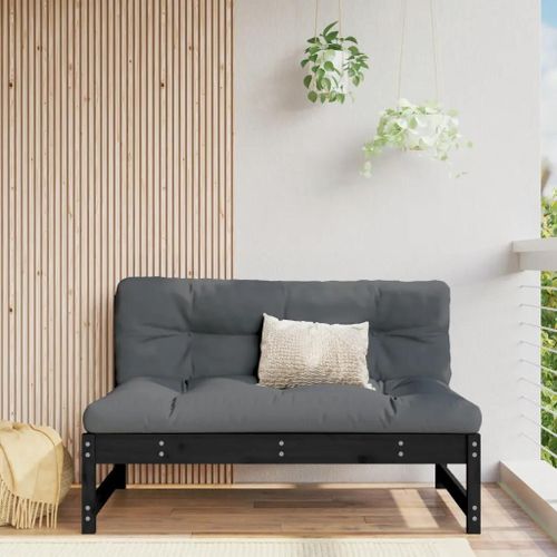 Canapé Central 120x80 Cm Noir Bois De Pin Massif