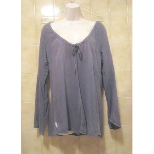 T-Shirt Tunique Blouse Bleu Gris, Lien, Style Bohème T. 38 Ou T. 40