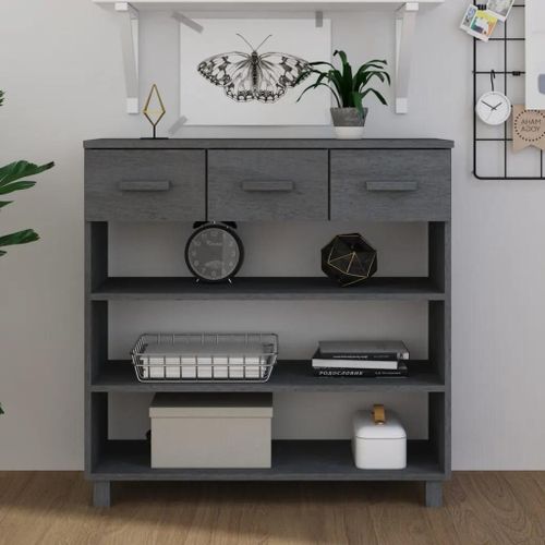 Table Console Hamar Gris Foncé 90x35x90 Cm Bois Massif De Pin