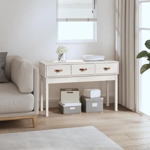Table Console Blanc 114x40x75 Cm Bois Massif De Pin