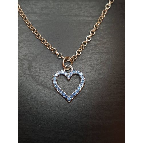 Collier "C?ur Diamant" Argenté Et Bleu