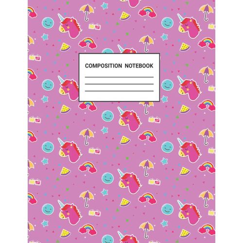 Composition Notebook: Unicorn Composition Notebook Pink Cover Design Sun Smile Design For Unicorn Lovers Kids Girls Teens Women School College Teacher Gifts 109 Pages