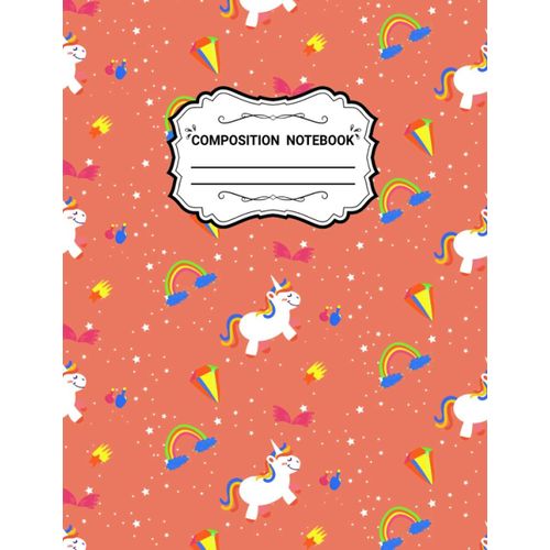Composition Notebook: Unicorn Rainbow Star Beautiful Glitter Unicorn Pattern And Pink Butterfly Diamond Composition Notebook For Girls, Kids, School, Students And Teachers Wide Ruled 109 Pages