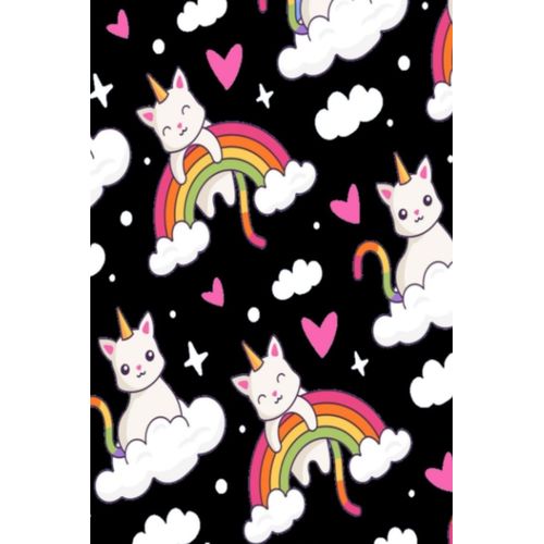 Black Caticorn Notebook: Cat Rainbow Blank Journal