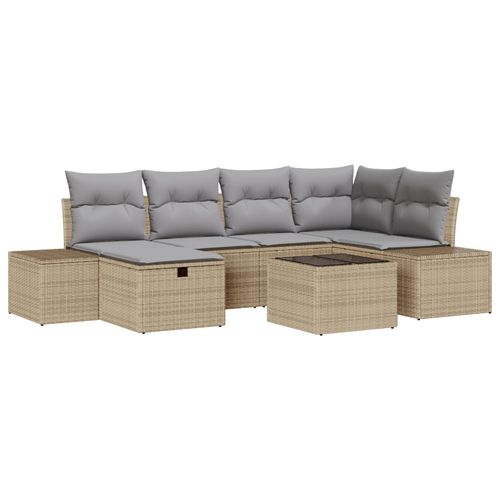 Vidaxl Ensemble De Canapé Jardin 7 Pièces Coussins Beige Rotin Poly