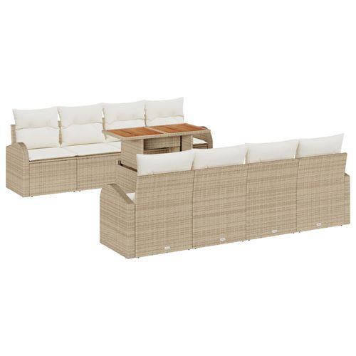 Vidaxl Ensemble Salle À Manger Jardin 9 Pièces Coussins Beige Poly Rotin Acacia