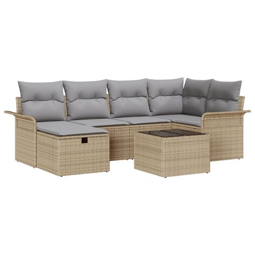 Vidaxl Ensemble De 7 Pièces De Canapés De Jardin Avec Coussins Beige Poly Rattan