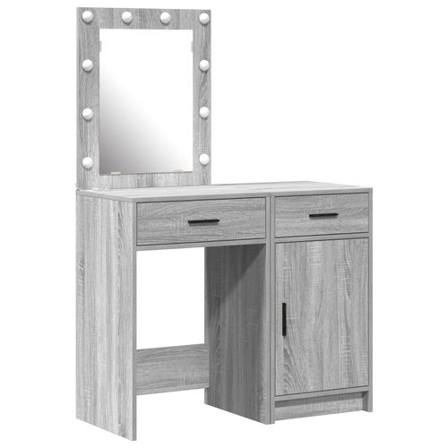 Vidaxl Ensemble De Table De Maquillage De 2 Pièces Avec Led En Bois D'ingénierie Gris Sonoma