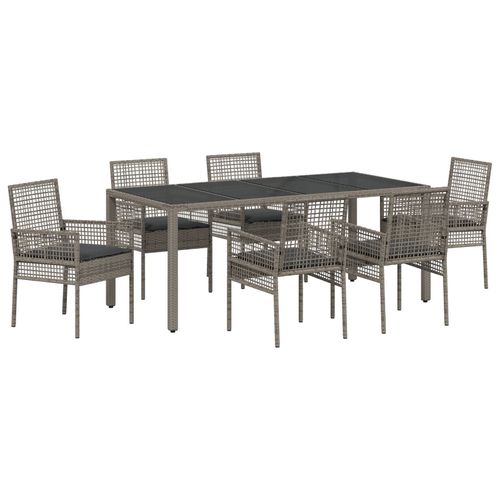 Vidaxl Ensemble De Salle À Manger De 7 Pièces Avec Coussins Gris Poly Rattan