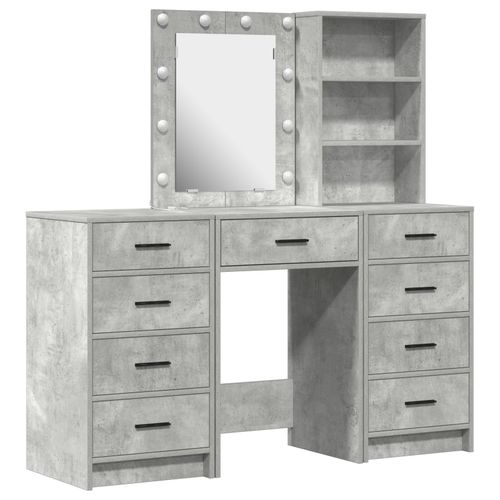 Vidaxl Ensemble De Table De Maquillage 3 Pièces Avec Led - Gris Béton Bois D'ingénierie