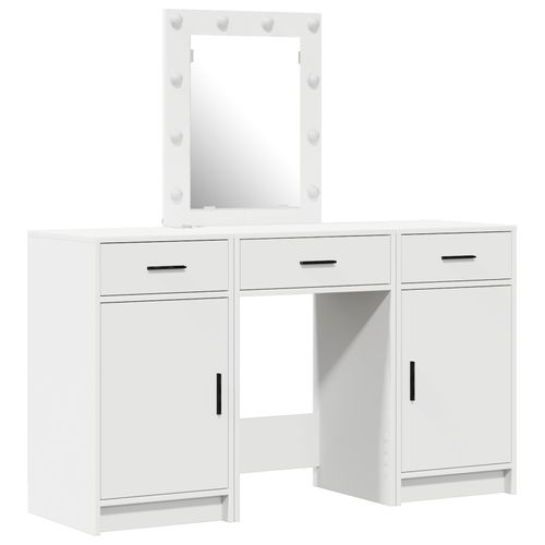Vidaxl Ensemble De Coiffeuse 3 Pièces Avec Éclairage Led En Bois D'ingénierie Blanc